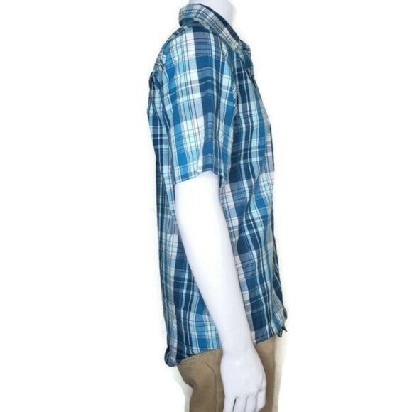 George Mens Short Sleeve Plaid button up Shirt Size S Blue & White vacation - Picture 2 of 5